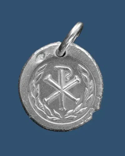 Monogramme Christ en argent cerclé de laurier – P11